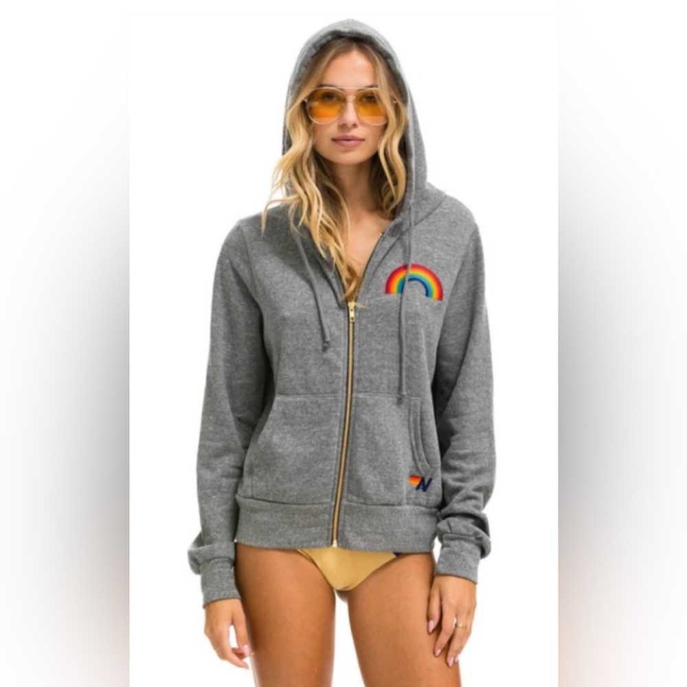 Aviator Nation Rainbow Embroidery Zip Hoodie